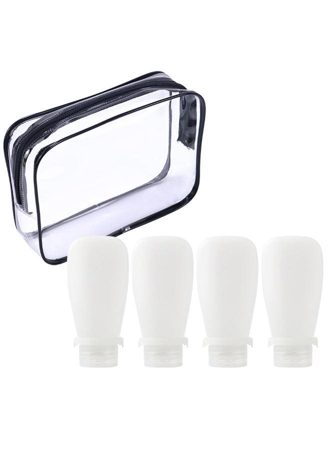 عبوات أدوات زينة محمولة، 4 قطع زجاجات سيليكون مضغوطة سعة 90 مل مع حزام سيليكون لغسول الشامبو والصابون، زجاجات سفر مانعة للتسرب قابلة لإعادة التعبئة للسفر وصالة الألعاب الرياضية والتخييم، BT13 (B) - Image 1