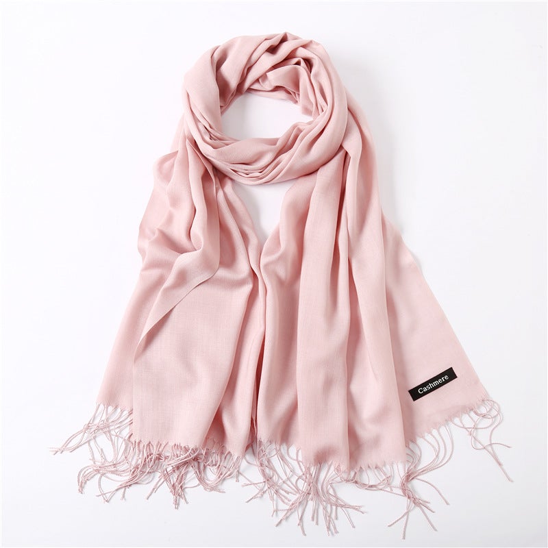 Solid Color Cashmere-Feel Scarf Lightweight Spring Summer Shawl baby powder 