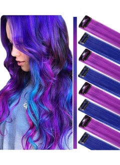 ECOCHARMS 8Pcs Princess Party Highlight Clip In Colored Hair Extension Costumes Wig For Baby Girls&Dolls(Purple&Blue)  - Image 2