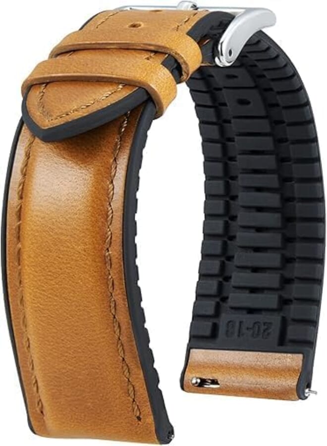22mm Quick Release Premium Leather Replacement Strap and Hybrid Silicone Replacement Strap for Men Women for Huawei GT4 46 - GT3 46-GT2 Pro -GT3 Pro - (Camel)