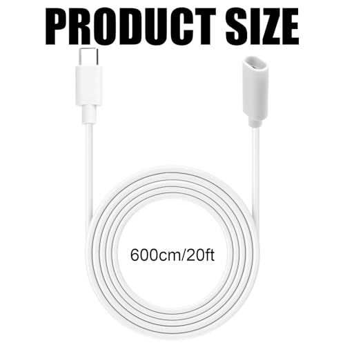BTFO White USB-c Male to Female Extension Power Cable, 6m/20ft Long Type C-Shaped Extender Wire Cord Compatible with Solar Panel Pan-Tilt Indoor Camera (2024 Version)/ Mag-Safe Charger - Image 2