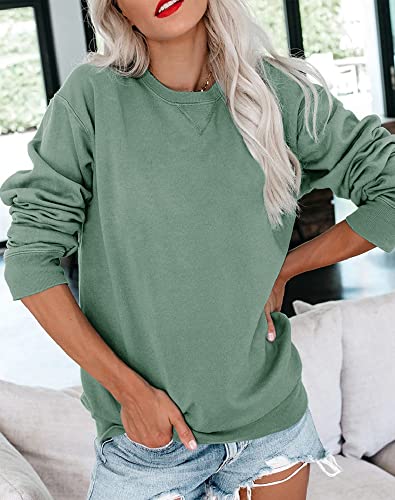 Bingerlily Womens Casual Long Sleeve Sweatshirt Crew Neck Cute Pullover Relaxed Fit Tops (Green,Large) - Image 2