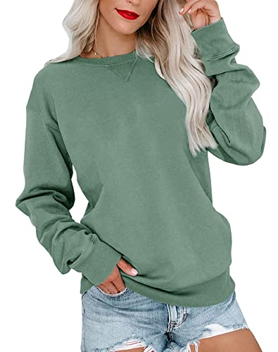 Bingerlily Womens Casual Long Sleeve Sweatshirt Crew Neck Cute Pullover Relaxed Fit Tops (Green,Large) - Image 1