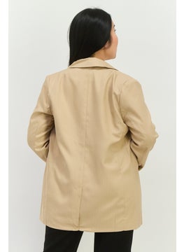 NIA Women Regular Fit Stripped Blazer, Tan  - Image 3