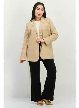 NIA Women Regular Fit Stripped Blazer, Tan  - Image 4