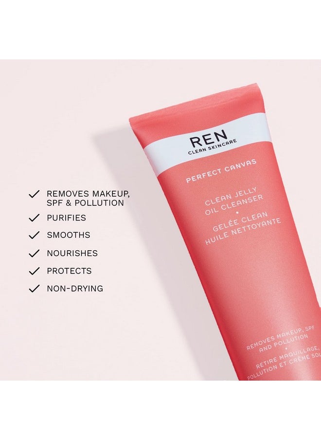 REN CLEAN SKINCARE - - Perfect Canvas Clean Jelly Oil Cleanser - Non-Stripping Face Cleanser To Remove Makeup, Pollution & Spf, 3.3 Fl Oz - Image 1