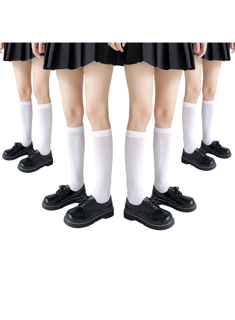 Women Girls Thin Cotton Knee High Socks, Women's Flat Knit Knee High Socks, 4 Pairs(White)  - Image 2