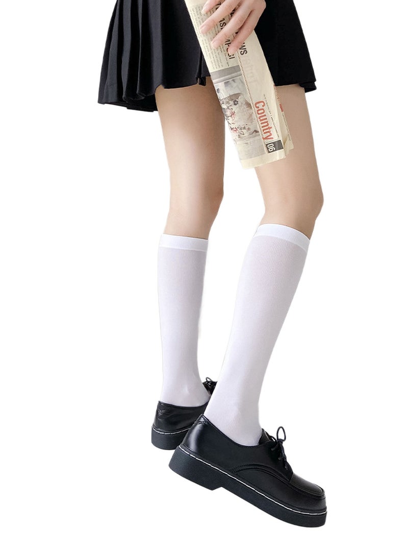 Women Girls Thin Cotton Knee High Socks, Women's Flat Knit Knee High Socks, 4 Pairs(White)  - Image 5