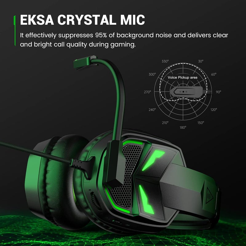 إكسا سماعة رأس للألعاب من لأجهزة Xbox One، PS4، PC، PS5، والأجهزة المحمولة - سماعة رأس للألعاب مزودة بميكروفون عازل للضوضاء، وسادات أذن مريحة فوق الأذن، محركات 50 مم، إضاءة RGB، تحكم بزر واحد (أخضر) - Image 3