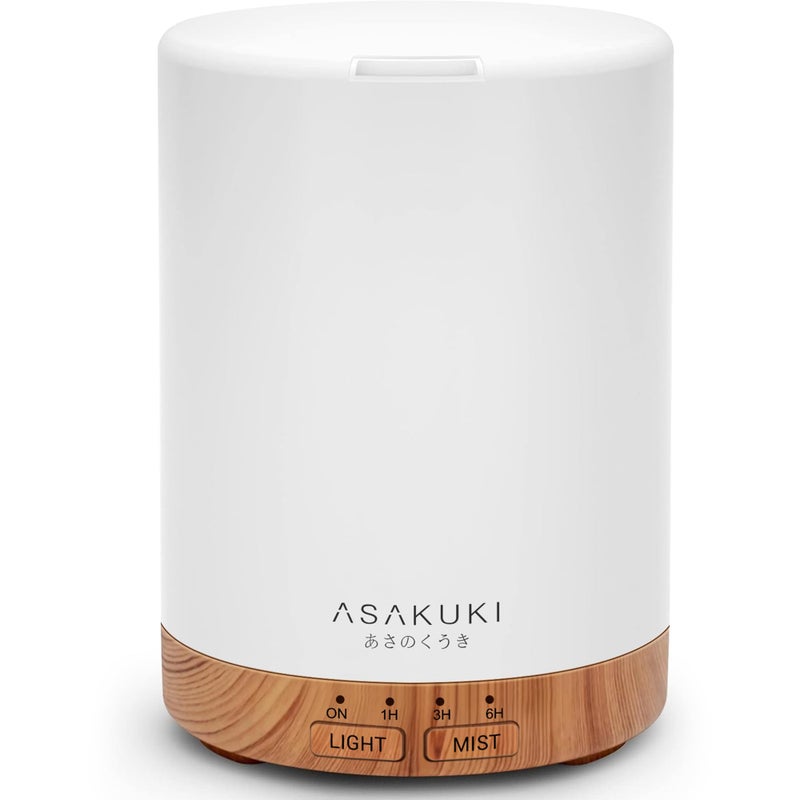 ASAKUKI موزع زيت أساسي ASAKUKI سعة 300 مل، مرطب هادئ 5 في 1، موزع عطر منزلي مع 7 ألوان LED متغيرة وضوء وإيقاف تلقائي - بني فاتح - Image 1