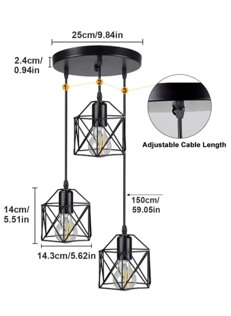 Hanging Pendant Lights Vintage 3 Lights Ceiling Lamp for Kitchen Dining Room Bulbs Include - Image 2