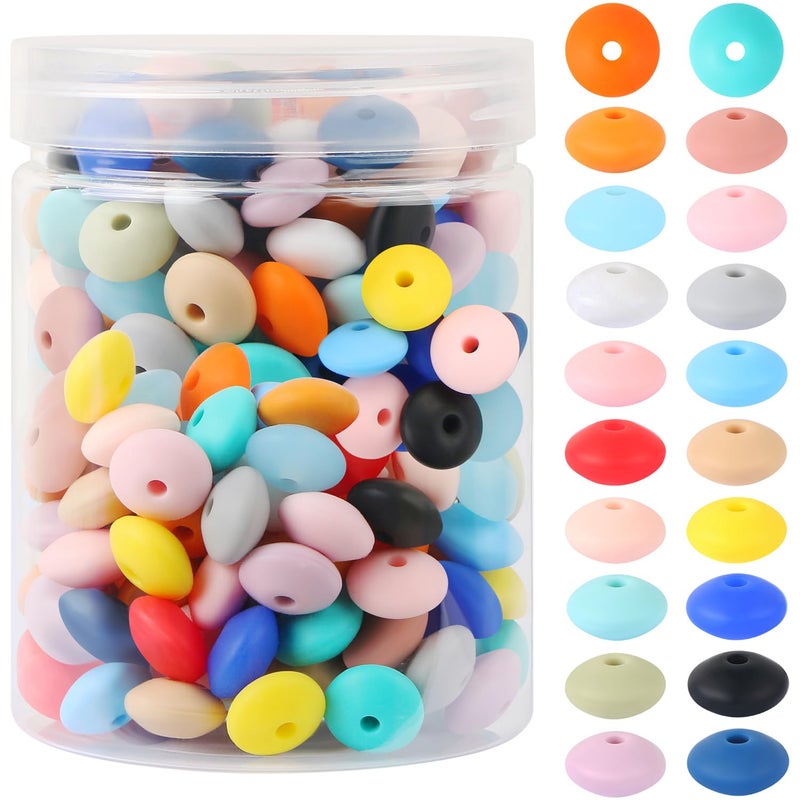 120 Pcs Silicone Abacus Beads 12mm Colorful Silicone Focal Beads for Pens Lentil Saucer Shaped Beads Bulk with Bottle Rubber Loose Spacer Beads for Keychain Making Crafts Necklace Bracelet Lanyard