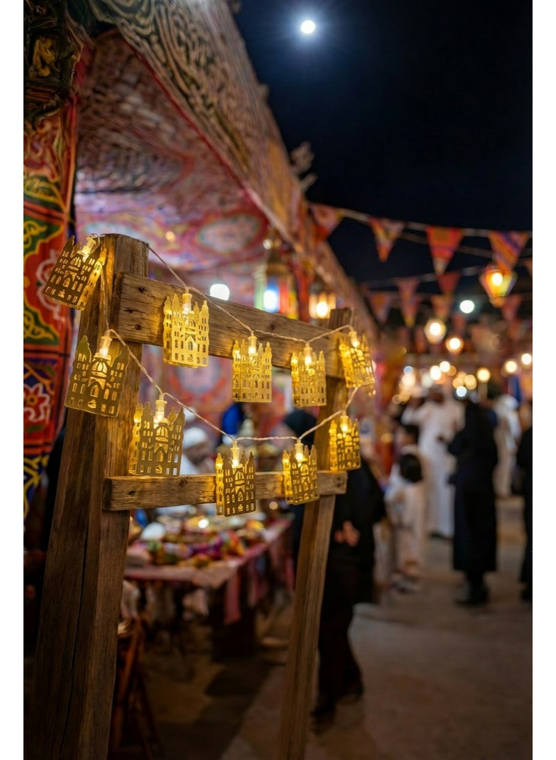 4-Pack Ramadan LED Curtain String Lights, 2M Each | Decorative Hanging Lantern, Mosque & Crescent Fairy Lights for Windows, Walls & Balcony Decor - Image 3