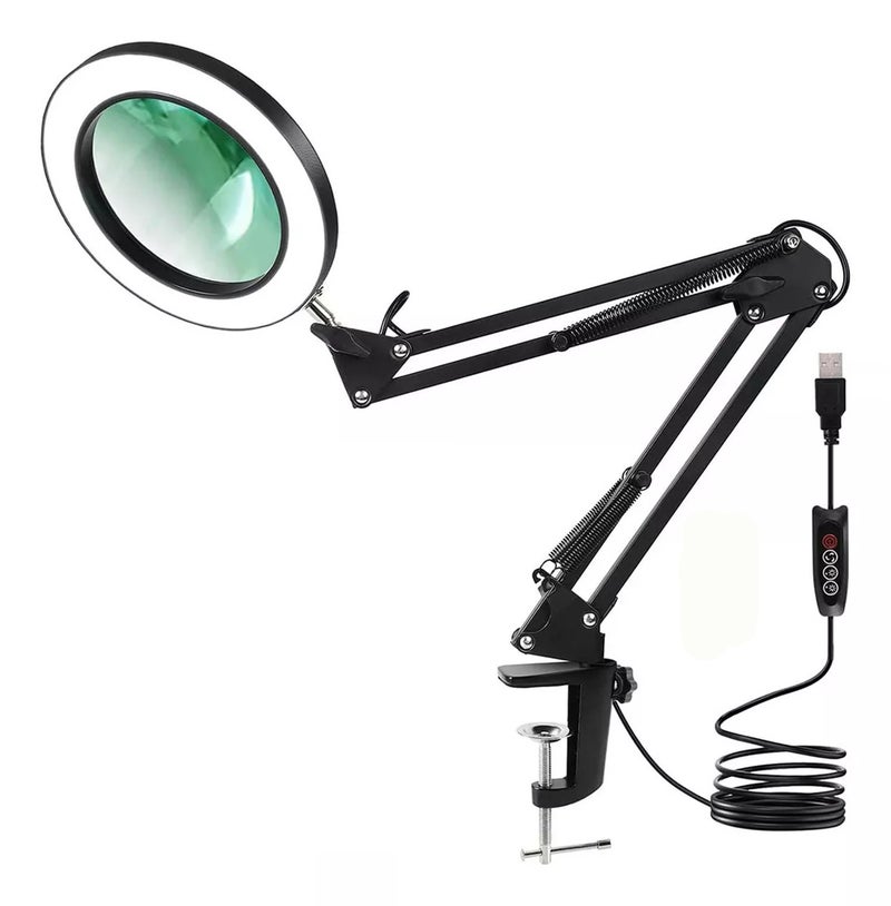 Adjustable arm type 10X magnifying LED light, 10x magnifying glass with light, 10 brightness, 3 colors with flexible arm and clip, suitable for close range work of reading, maintenance, and crafts - Image 4