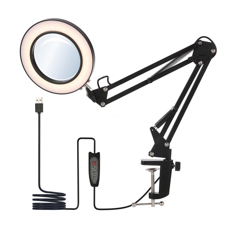 Adjustable arm type 10X magnifying LED light, 10x magnifying glass with light, 10 brightness, 3 colors with flexible arm and clip, suitable for close range work of reading, maintenance, and crafts - Image 1