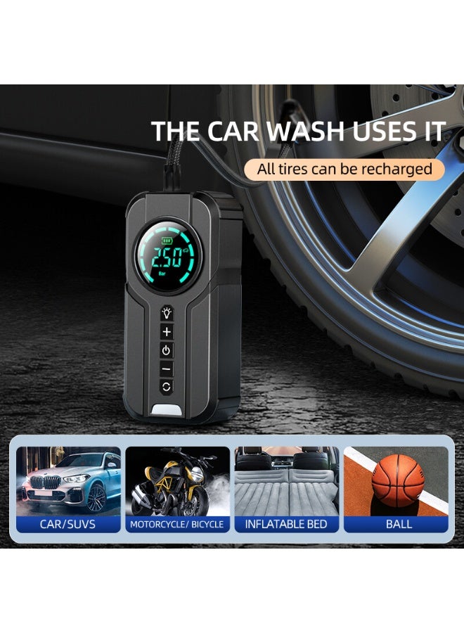 Silver Love Portable Air Pump 120W, Digital Tire Inflator with LCD Display, 8000mAh Rechargeable Battery, Auto Shut-Off, LED Light, Air Compressor for Car, Motorcycle, Bicycle & Balls, Black - Image 3