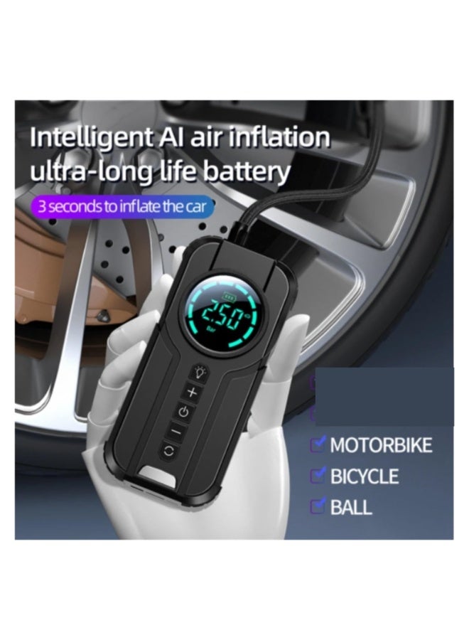 Silver Love Portable Air Pump 120W, Digital Tire Inflator with LCD Display, 8000mAh Rechargeable Battery, Auto Shut-Off, LED Light, Air Compressor for Car, Motorcycle, Bicycle & Balls, Black - Image 2