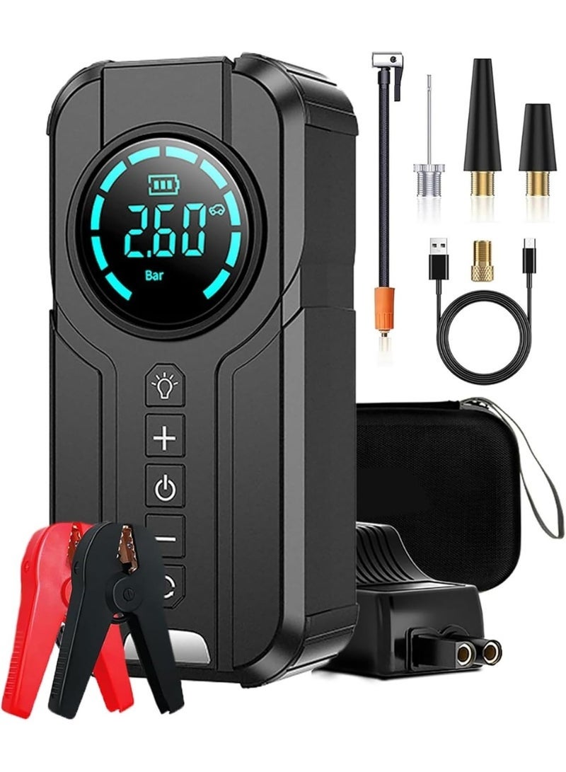 Silver Love Portable Air Pump 120W, Digital Tire Inflator with LCD Display, 8000mAh Rechargeable Battery, Auto Shut-Off, LED Light, Air Compressor for Car, Motorcycle, Bicycle & Balls, Black - Image 1