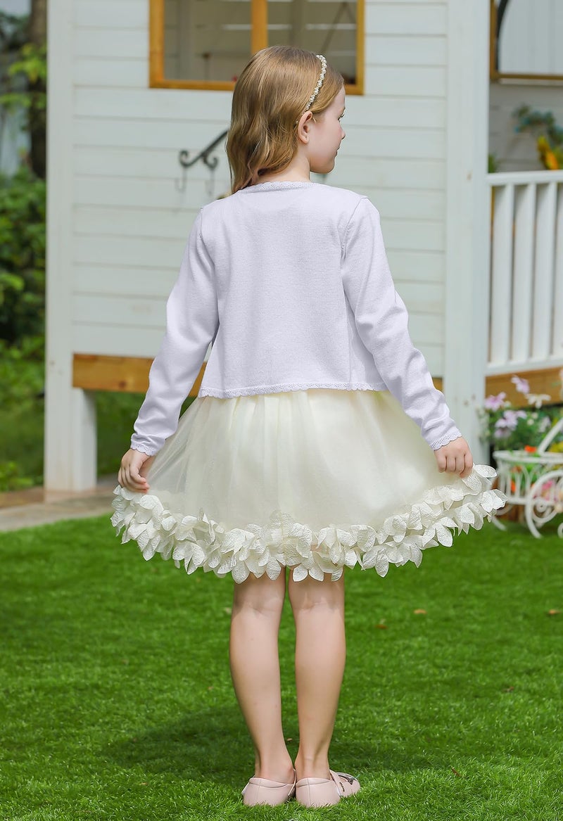 Yekaty Girls Cardigan White Sweater 10-12 Long Sleeve Button Knit Sweaters for Spring - Image 5
