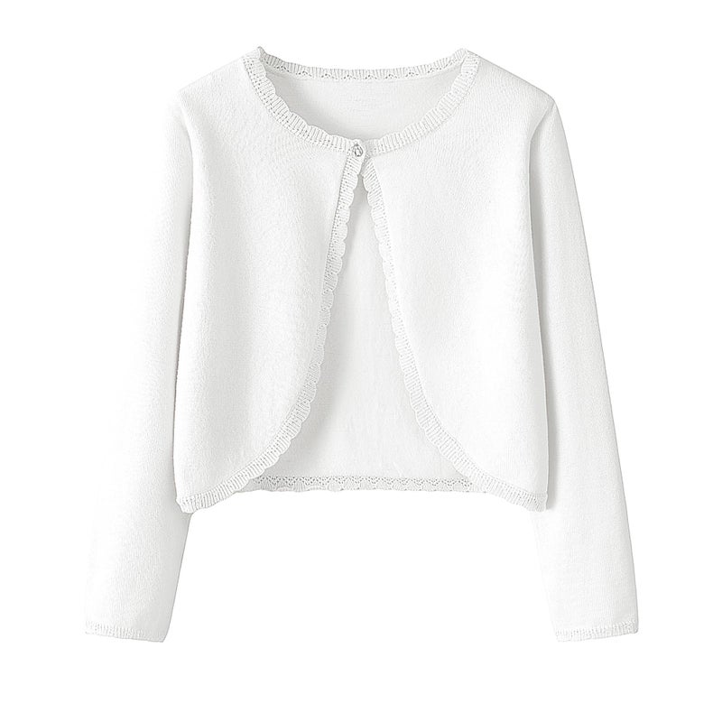 Yekaty Girls Cardigan White Sweater 10-12 Long Sleeve Button Knit Sweaters for Spring - Image 1