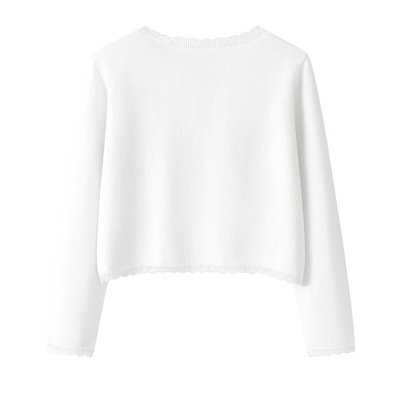 Yekaty Girls Cardigan White Sweater 10-12 Long Sleeve Button Knit Sweaters for Spring - Image 4