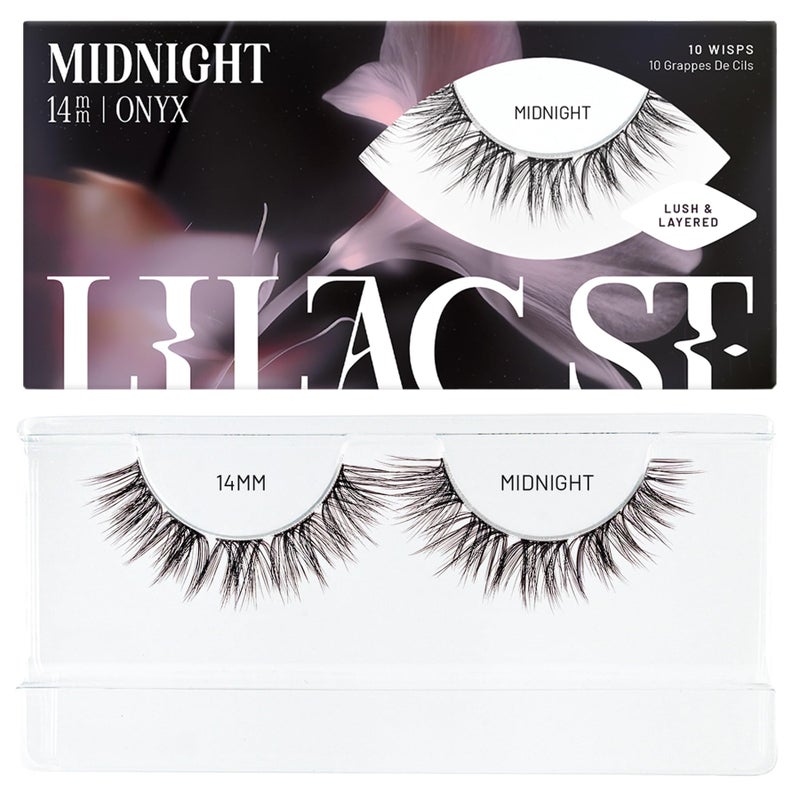 Lilac St. Lilac St - Midnight Dramatic Faux Eyelash Clusters (14mm) - Dark & Lush - DIY Lash Extension Wisps - Lightweight & Lifelike - Lasts 10 Days - Cruelty Free, Vegan, Women Founded - 10 Lashes - Image 1