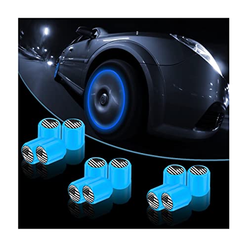 YALOK 12PCS Fluorescent Car Tire Valve Caps, Luminous Tire Air Caps Cover, Vehicle Tire Pressure Caps, Illuminated Auto Car Wheel Valve Stem, Universal for Car, SUV, Motorcycle, Truck, Bike (Blue/Black) - Image 1
