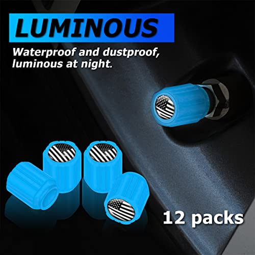 YALOK 12PCS Fluorescent Car Tire Valve Caps, Luminous Tire Air Caps Cover, Vehicle Tire Pressure Caps, Illuminated Auto Car Wheel Valve Stem, Universal for Car, SUV, Motorcycle, Truck, Bike (Blue/Black) - Image 5