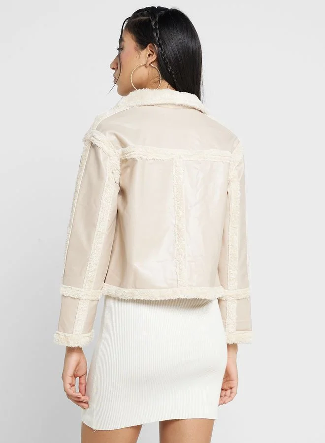 Ginger Cropped Jacket With Borg Trims