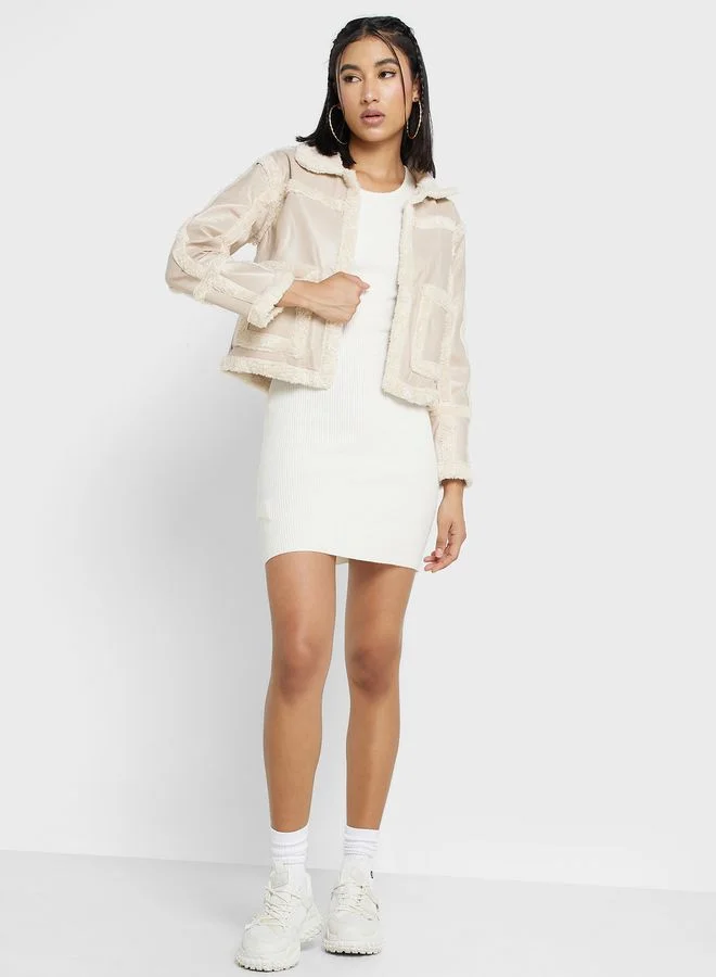 Ginger Cropped Jacket With Borg Trims