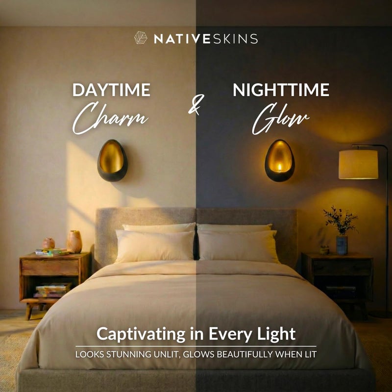 NativeSkins Ember Metal Wall Candle Sconce Set of Two Wall Candle Holders - Set of 2 Handcrafted Decorative Tea Light Sconces for Living Room Gold Tea Holder - Image 3