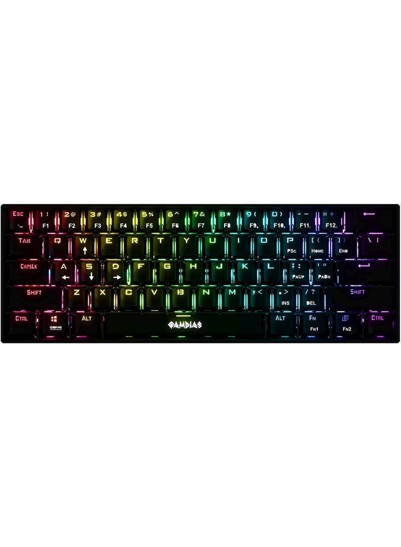 GAMDIAS لوحة مفاتيح الألعاب الميكانيكية RGB من GAMDIAS هيرميس E3، 61 مفتاح، 19 تأثير إضاءة مدمج، مفاتيح بصرية معتمدة، وظيفة N-Key Rollover وAnti-Ghosting - Image 1