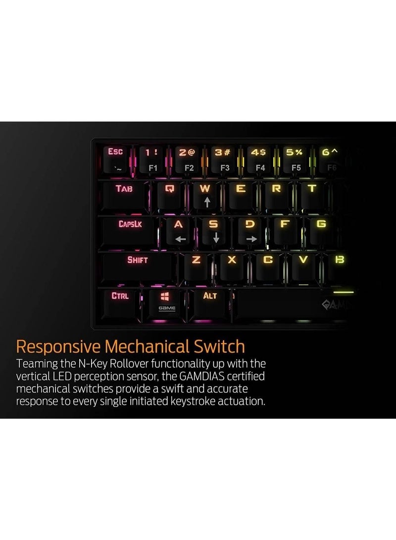 GAMDIAS لوحة مفاتيح الألعاب الميكانيكية RGB من GAMDIAS هيرميس E3، 61 مفتاح، 19 تأثير إضاءة مدمج، مفاتيح بصرية معتمدة، وظيفة N-Key Rollover وAnti-Ghosting - Image 4
