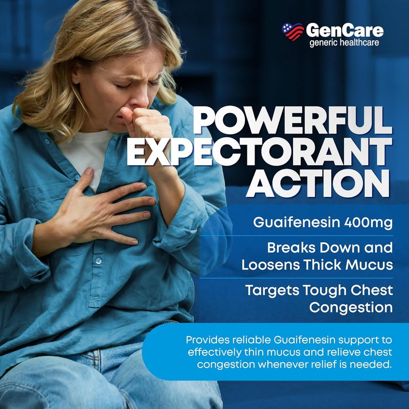 GenCare Mucus Relief Expectorant Guaifenesin 400 mg 200 Tablets Value Pack Fast Acting Thinning of Mucus for Colds Chest Congestion Flu Coughing and Allergies - Image 3
