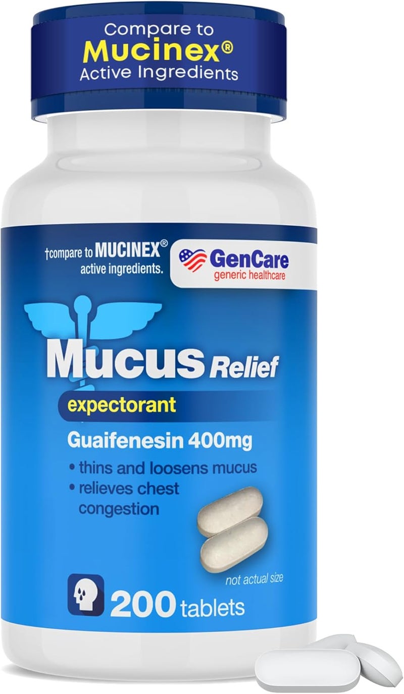 GenCare Mucus Relief Expectorant Guaifenesin 400 mg 200 Tablets Value Pack Fast Acting Thinning of Mucus for Colds Chest Congestion Flu Coughing and Allergies - Image 1