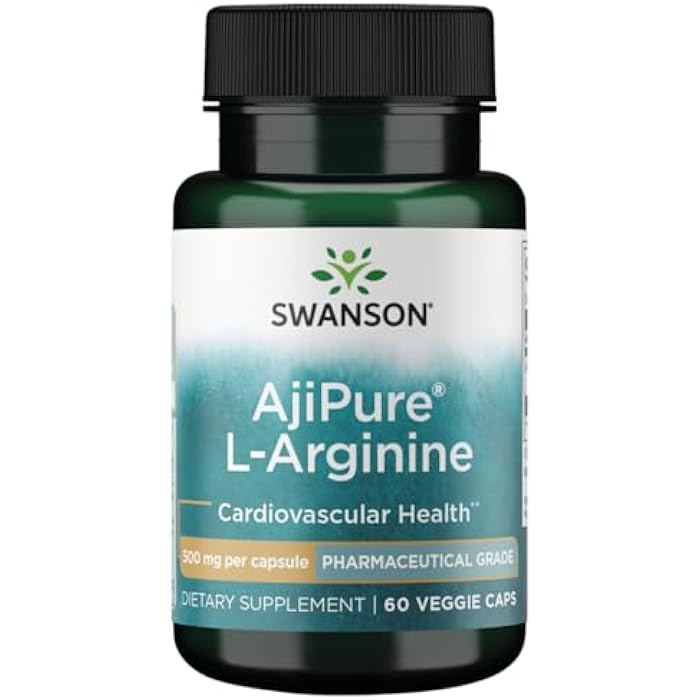 Swanson Amino Acid Ajipure L-Arginine Pharmaceutical Grade 500 Milligrams 60 Veg Capsules - Image 1