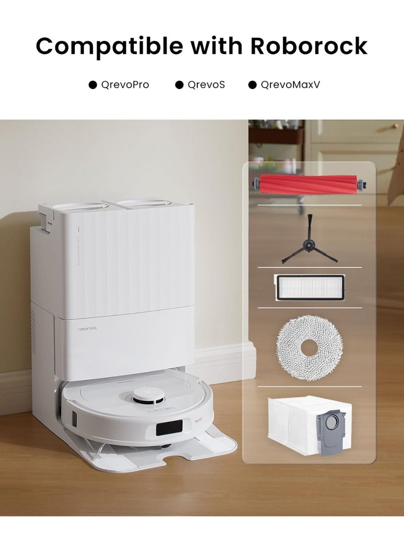 Neox مجموعة ملحقات استبدال مكونة من 14 قطعة لمكنسة Roborock Qrevo S / Qrevo Pro / Qrevo Plus / Qrevo MaxV الروبوتية (غير متوافقة مع طراز Qrevo). تتضمن المجموعة: 1 × فرشاة رئيسية، 2 × فلتر، 3 × أكياس غبار، 2 × وسادات مسح، 4 × فرش جانبية، 1 × فرشاة تنظيف، 1 × مفك براغي. - Image 2