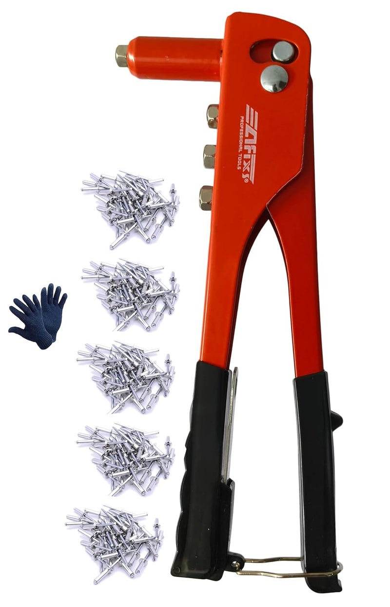 Inditrust Hand operating Professional orange/Yellow Riveter gun and 5 type 50pcs rivets Glove - Image 1