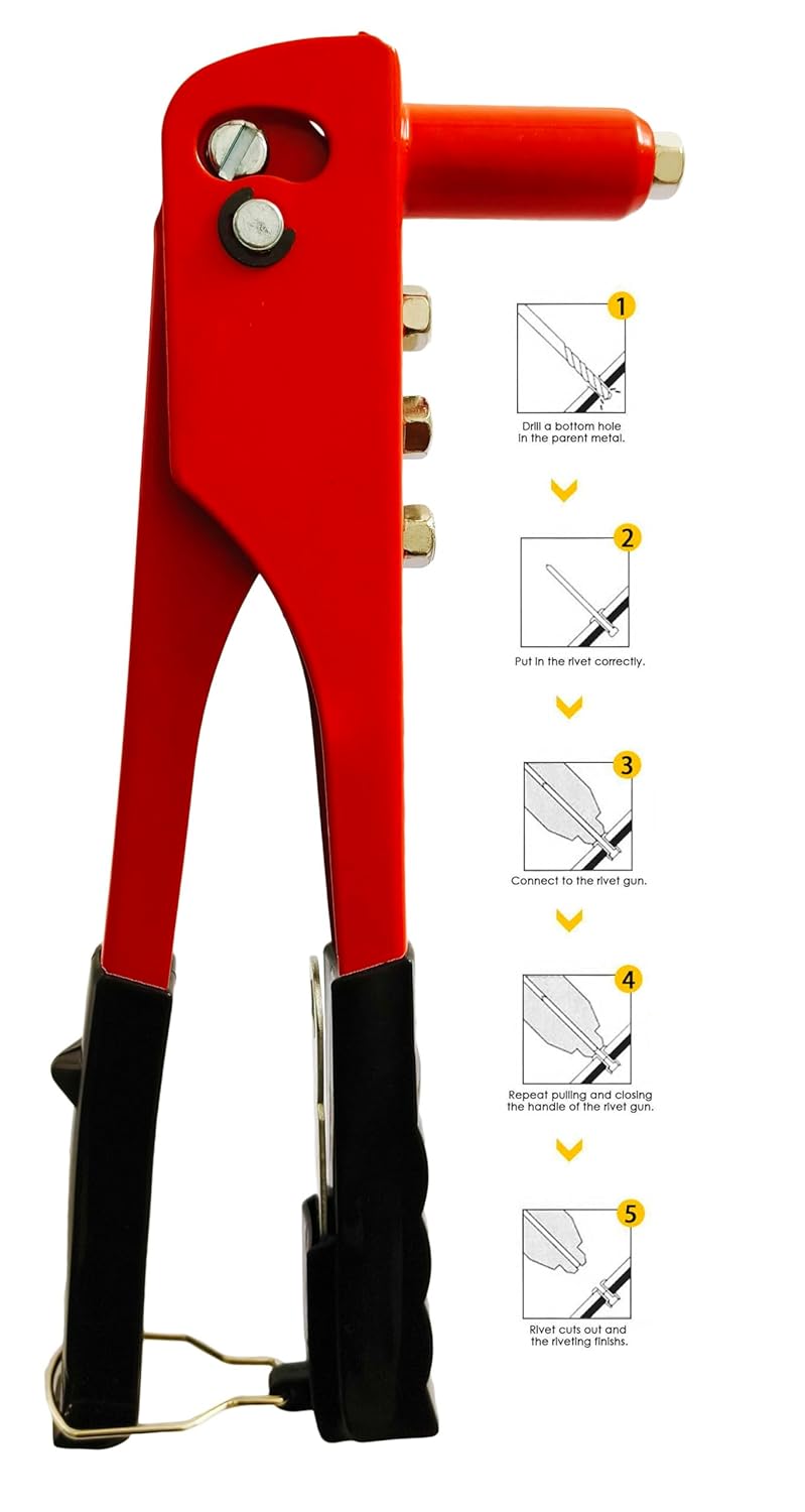 Inditrust Hand operating Professional orange/Yellow Riveter gun and 5 type 50pcs rivets Glove - Image 4