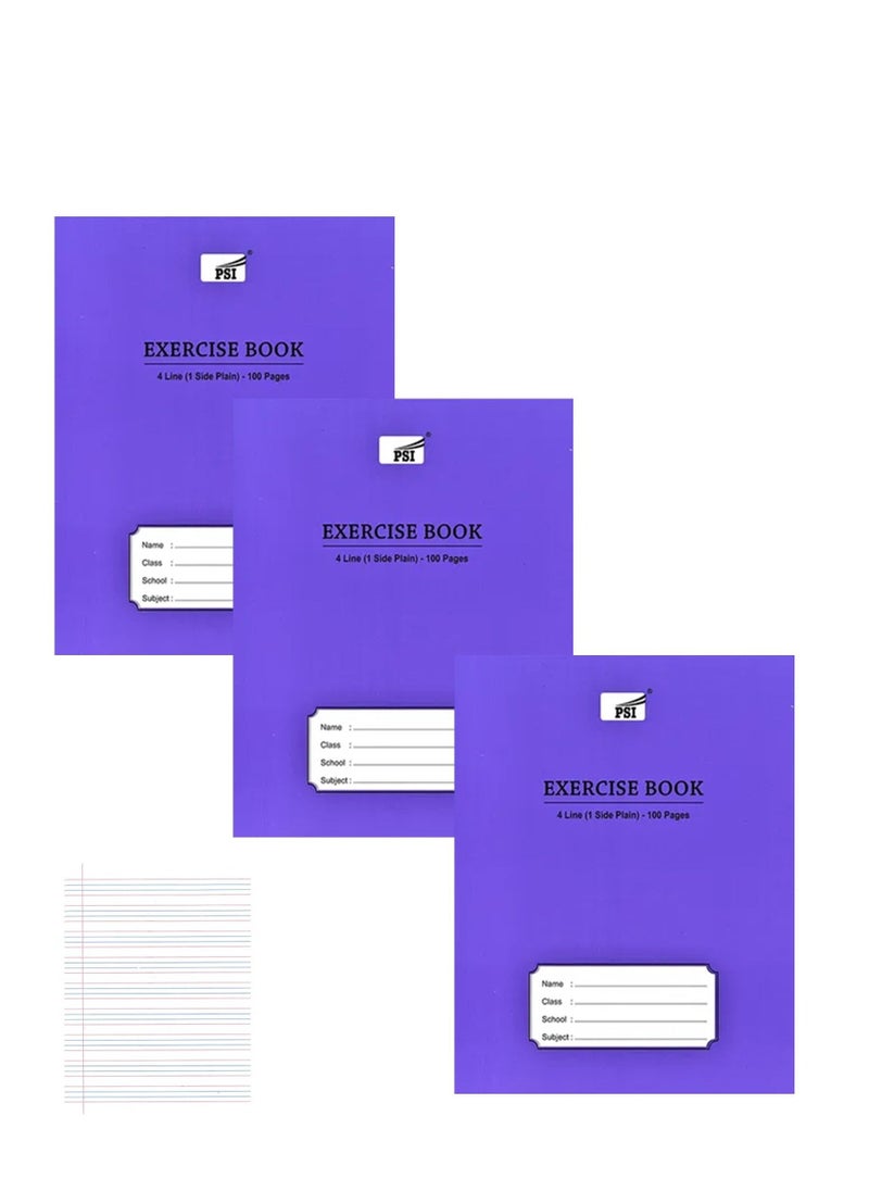 Psi - 3-Piece Exercise Note Book Four Lined With One Side Plain 100 Pages - Image 1