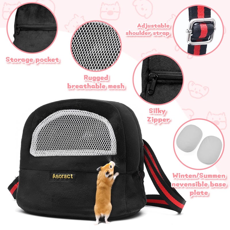 Asoract Sugar Glider Pouch Bonding Fleece Guinea Pig Carrier, Soft Comfortable Going Out Small Pets Sleeping Bag with Adjustable Strap,Breathable Mesh Window and Removable Mat for Hedgehogs (Black, L1) - Image 4