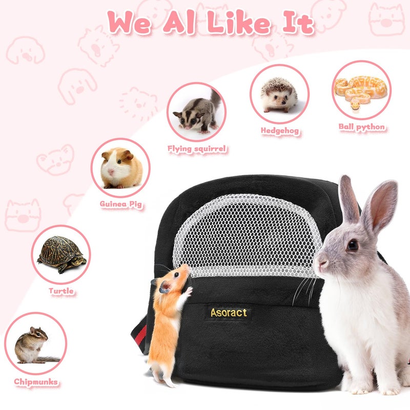 Asoract Sugar Glider Pouch Bonding Fleece Guinea Pig Carrier, Soft Comfortable Going Out Small Pets Sleeping Bag with Adjustable Strap,Breathable Mesh Window and Removable Mat for Hedgehogs (Black, L1) - Image 5