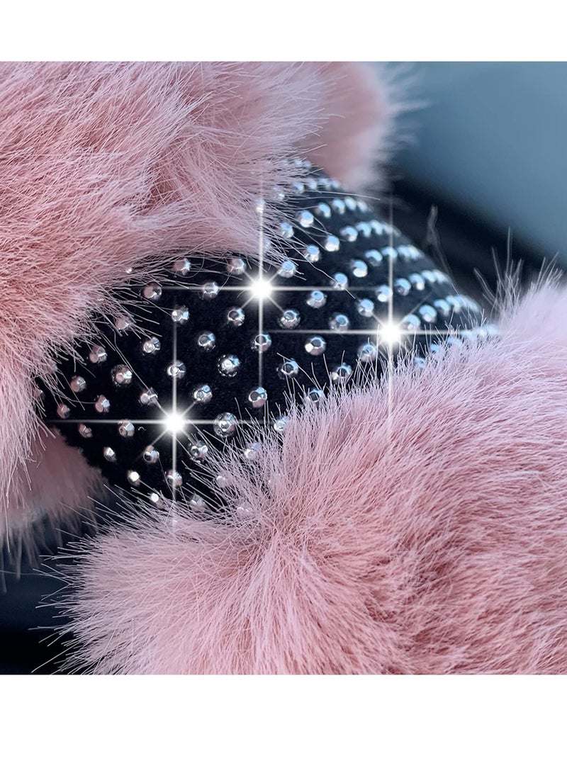 Steering Wheel Cover,Fluffy Cover with Bling Rhinestone, Universal 15 Inch Car Interior Accessories for Women Ladies Girls SUV,Cars,Trucks - Image 5