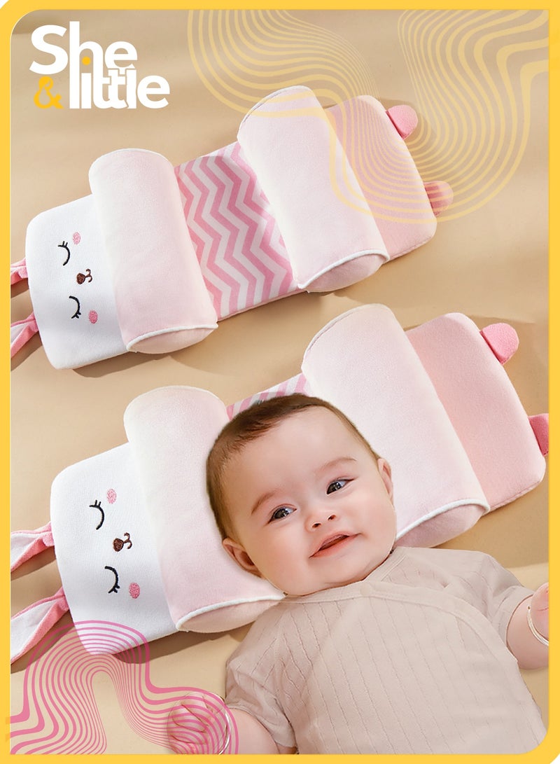 She&Little Baby Head Shaping Pillow , infant Pillow for Flat Head Prevention, Buckwheat and Bam0boo Fiber Adjustable Sleeping Pillow for 0-3 Years Girls, Soft & Breathable Baby Sleep Pillow（Pink） - Image 1