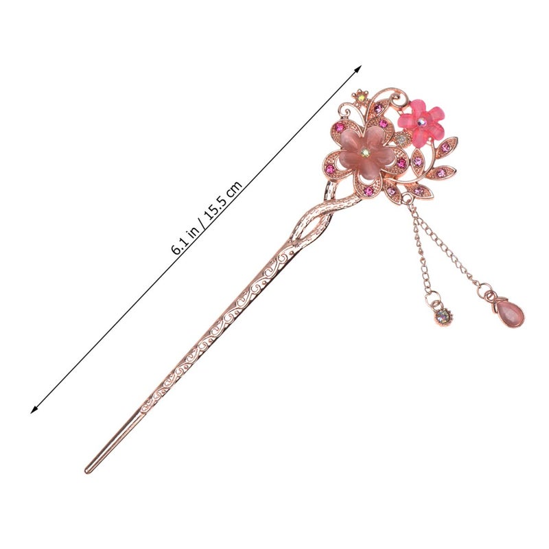 Lurrose Rhinestone Pearl Flower Hair Stick Chinese Hair Chopsticks Vintage Retro Tassel Hair Pin Hair Styling Hair Making Accessories for Long Hair for Women Girls - Image 2