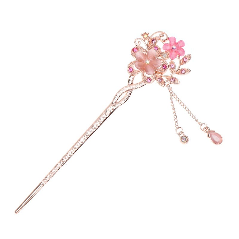 Lurrose Rhinestone Pearl Flower Hair Stick Chinese Hair Chopsticks Vintage Retro Tassel Hair Pin Hair Styling Hair Making Accessories for Long Hair for Women Girls - Image 1