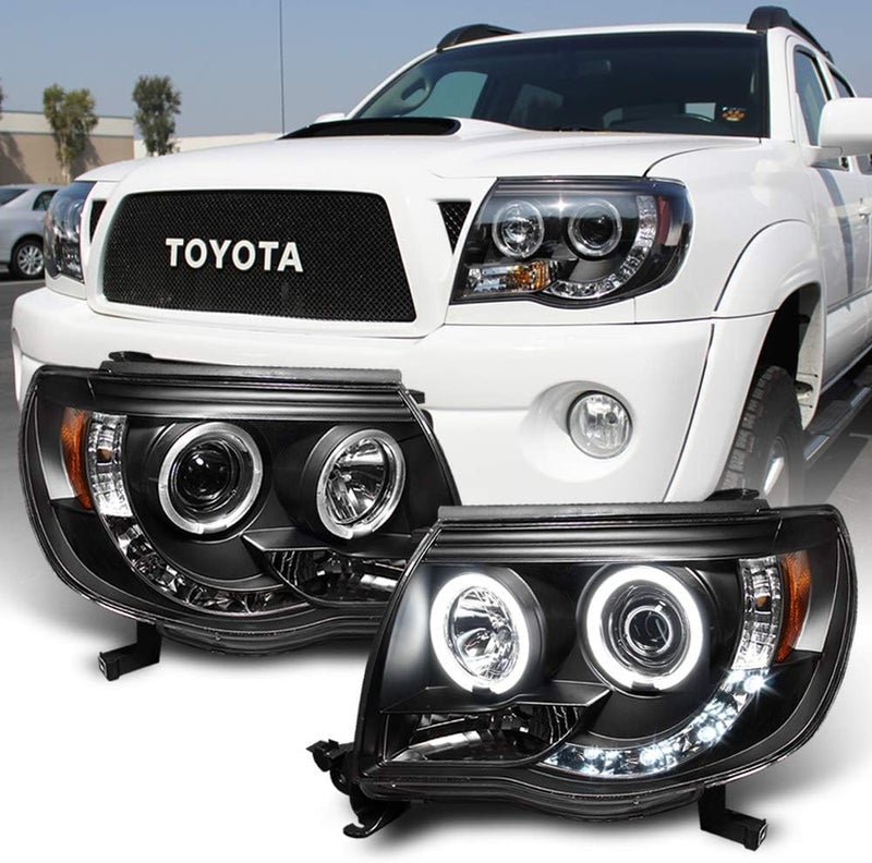 ACANII LED DRL Halo Ring Black Housing Projector Headlights for 2005-2011 Toyota Tacoma - Image 1