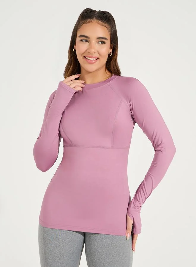 Styli Solid Stitch & Thumbhole Detail Contour Fit Top