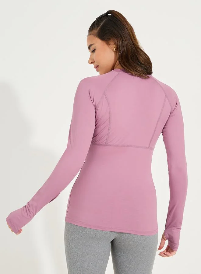Styli Solid Stitch & Thumbhole Detail Contour Fit Top