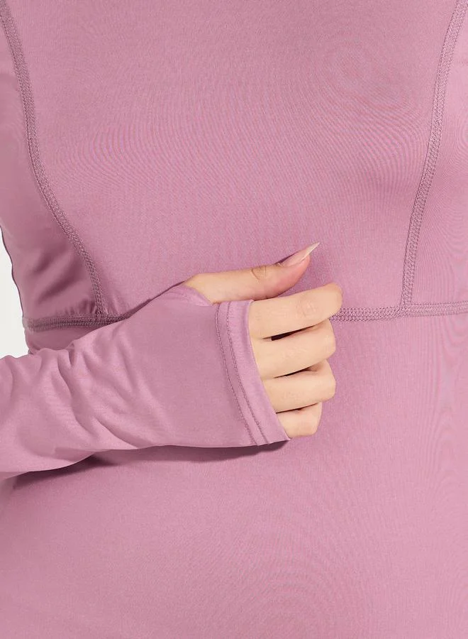 Styli Solid Stitch & Thumbhole Detail Contour Fit Top
